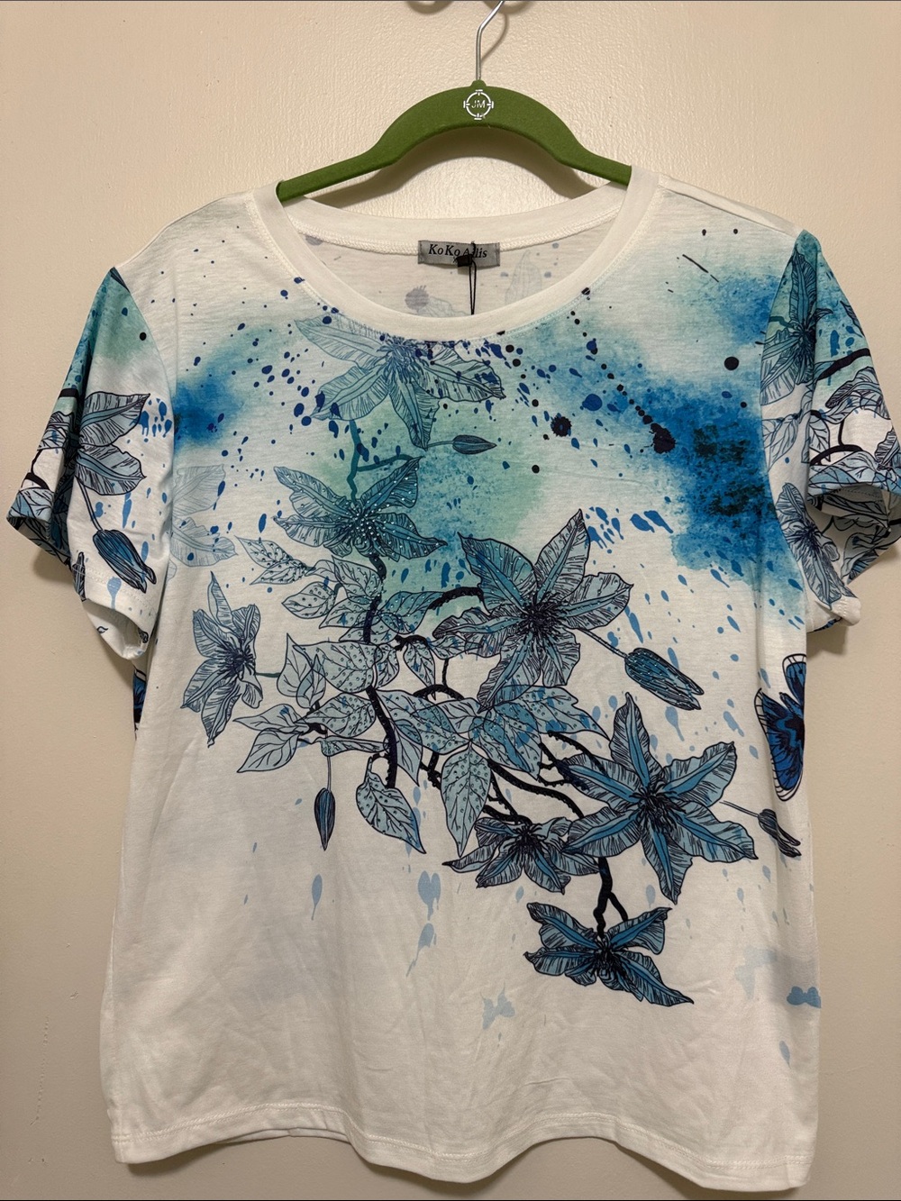 Ko. Ko. Allis Blue & White Short Sleeve Tee with Blue Floral Print